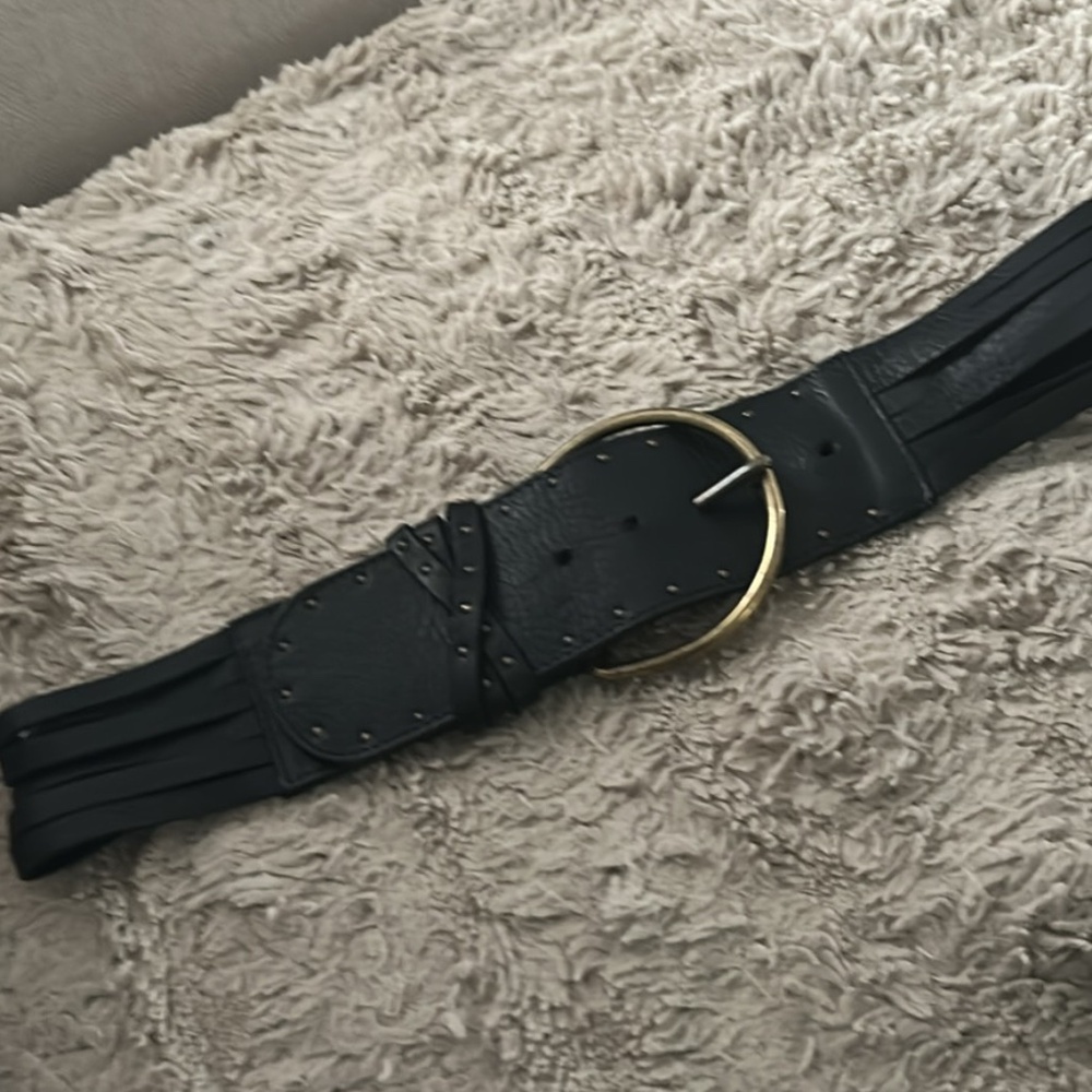 Cobalt Women's Black Leather Wide Strappy Belt Size S-M